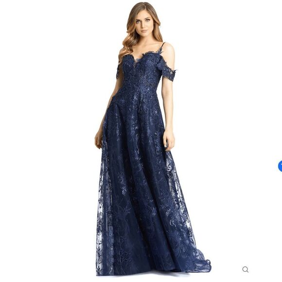 Mac Duggal 20287 Embellished Cold Shoulder Sweetheart A Line Gown Blue - Picture 2 of 16